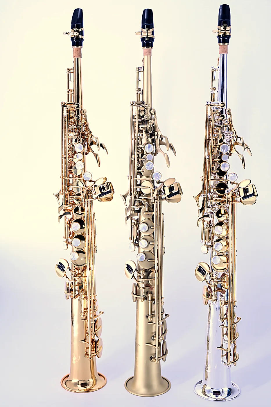 Auron Sopransaxophon in drei Finish-Varianten im Vergleich